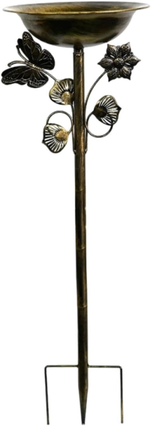 Gold Metal Bird Bath Feeder Bowl Garden Outdoor Decor with Prong Base Stand