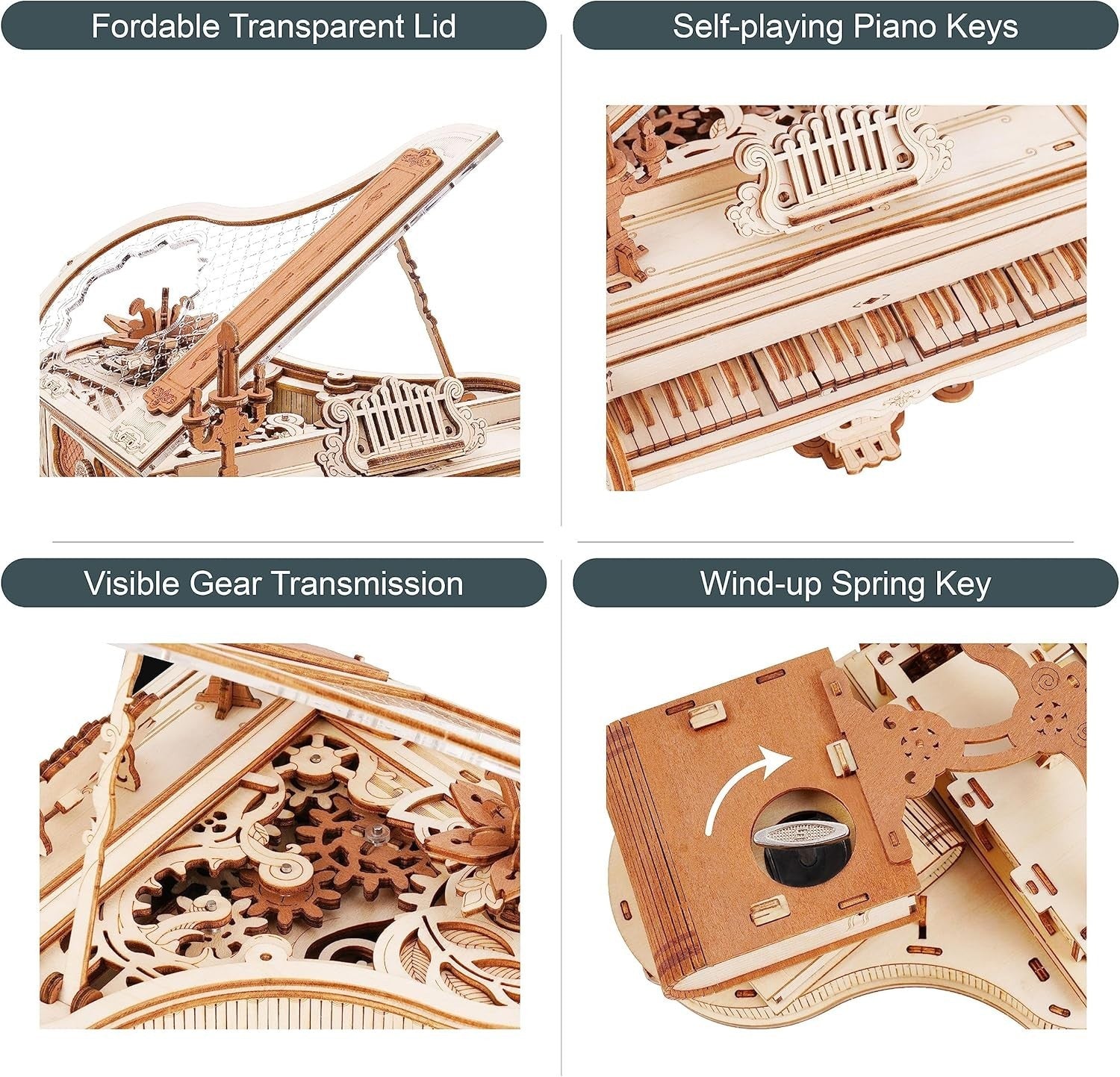 3D Wooden Magic Piano Music Box Puzzle DIY Mechanical Model Gift Kit