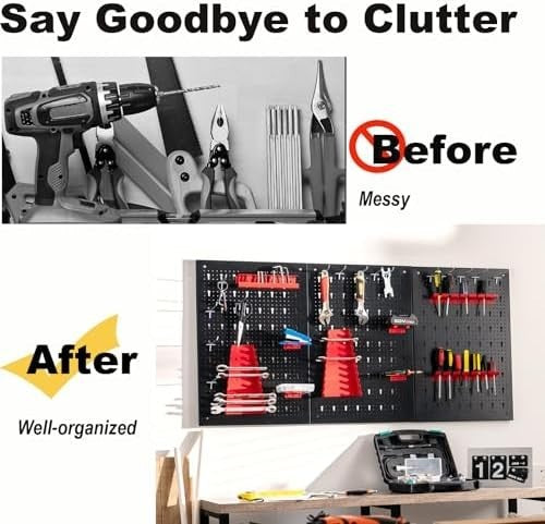 Black + Red Wall-Mount Pegboard Kit 3 Boards Heavy Duty 25 Hooks Accessories