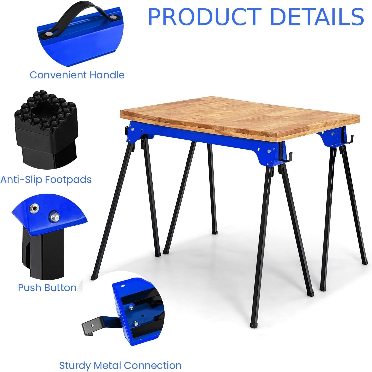 Folding Saw Horses Pair 227kg Each Heavy Duty Steel Trestles w/ Support Arms