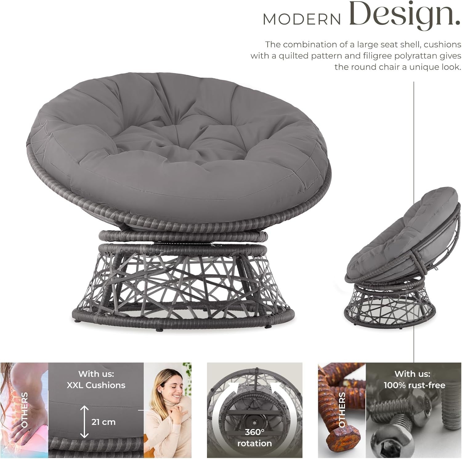 360° Swivel Rattan Garden Chair with Thick Cushion Patio Balcony Lounger