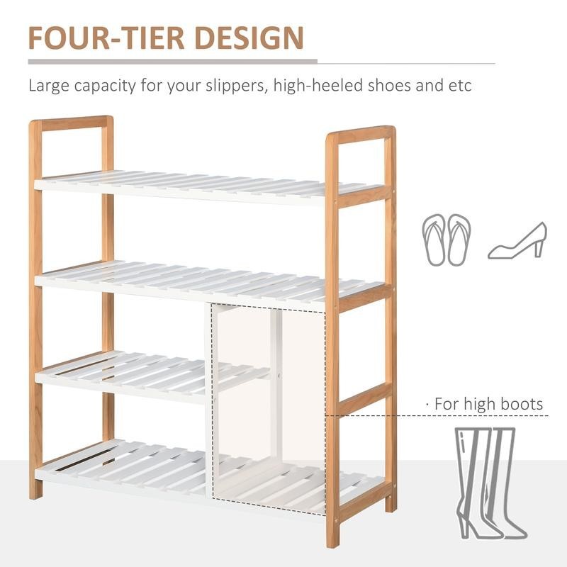4-Tier Wooden Shoe Rack Stand – Freestanding Slatted Storage Shelf
