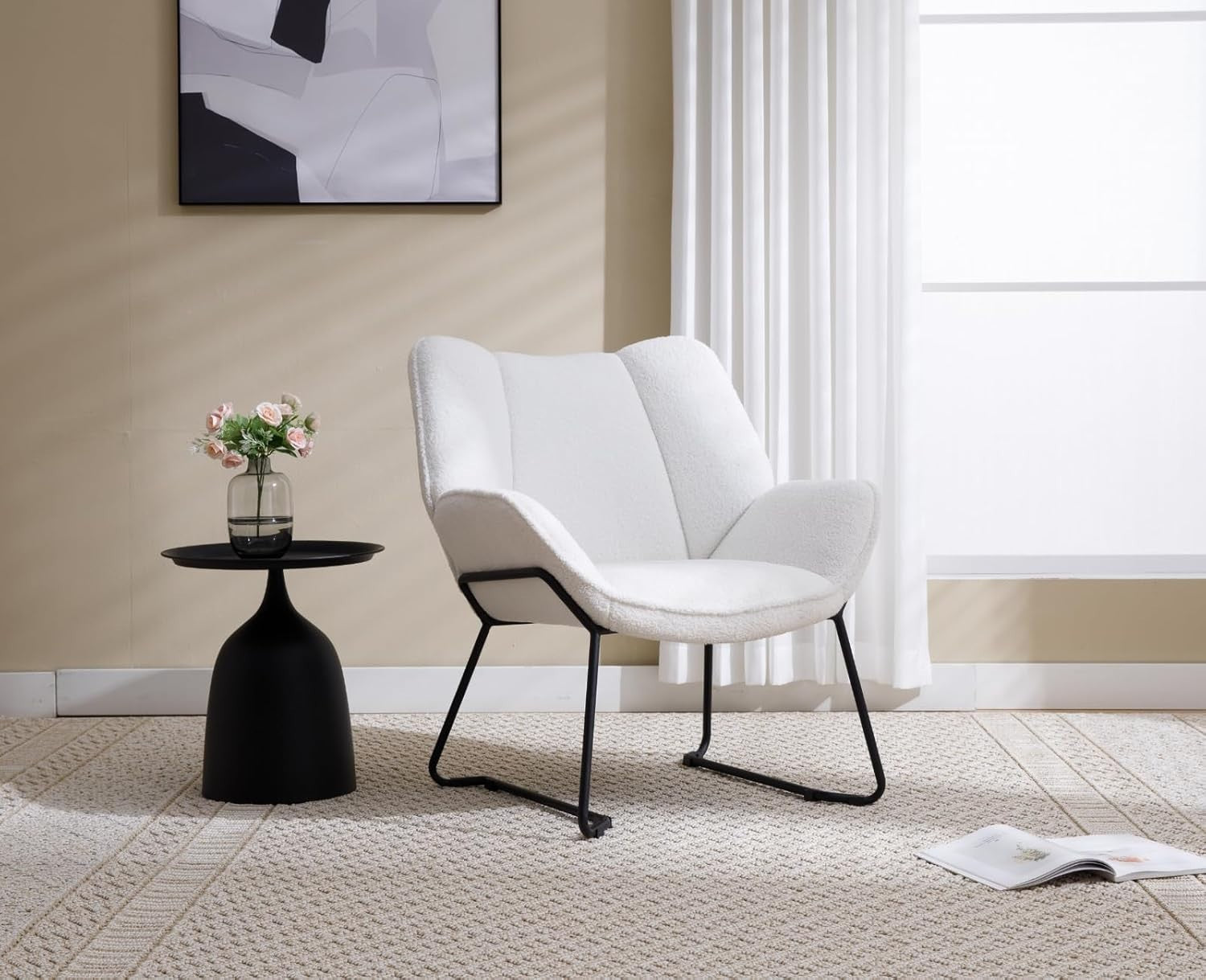 White Chenille Tub Chair Accent Armchair Living Room Bedroom Lounge Seat