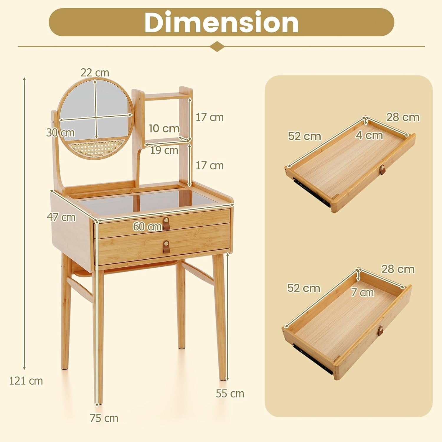 Vanity Dressing Table Desk w/ LED Mirror Storage Drawers & Stool