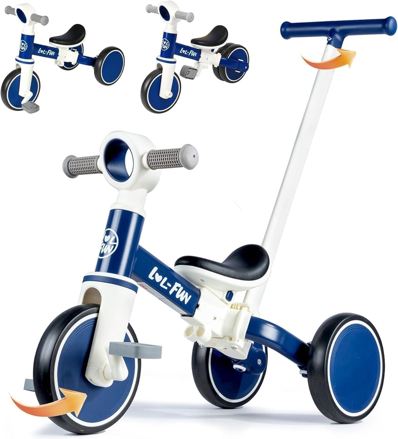 5 in 1 Toddler Tricycle Balance Bike Push Handle Removable Pedals 10M-4Y
