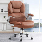 High Back Leather Office Chair Executive Memory Foam Seat Brown 400lbs Max