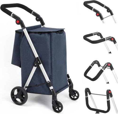 4 Wheel Grocery Shopping Trolley 46L | Foldable Aluminium Cart | Blue