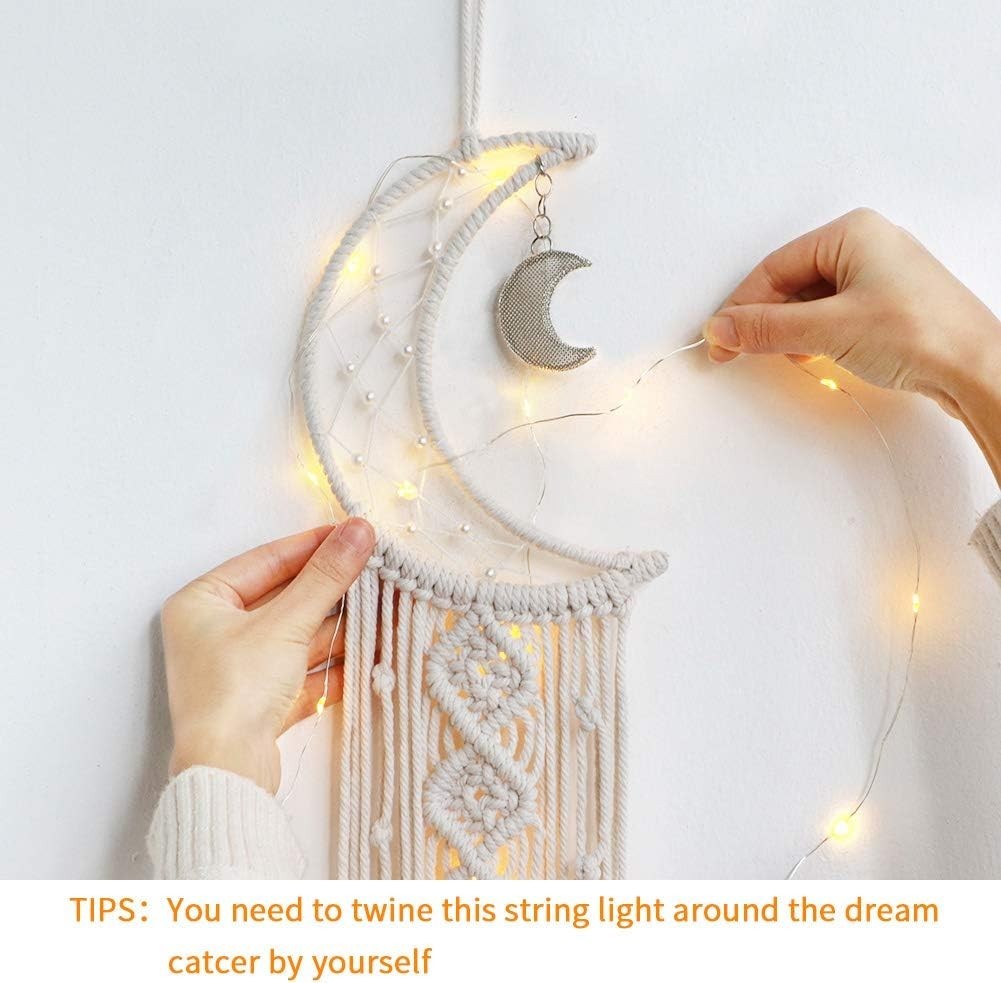Boho Moon Macrame Wall Hanging 32” Cotton Cord + DIY Lights