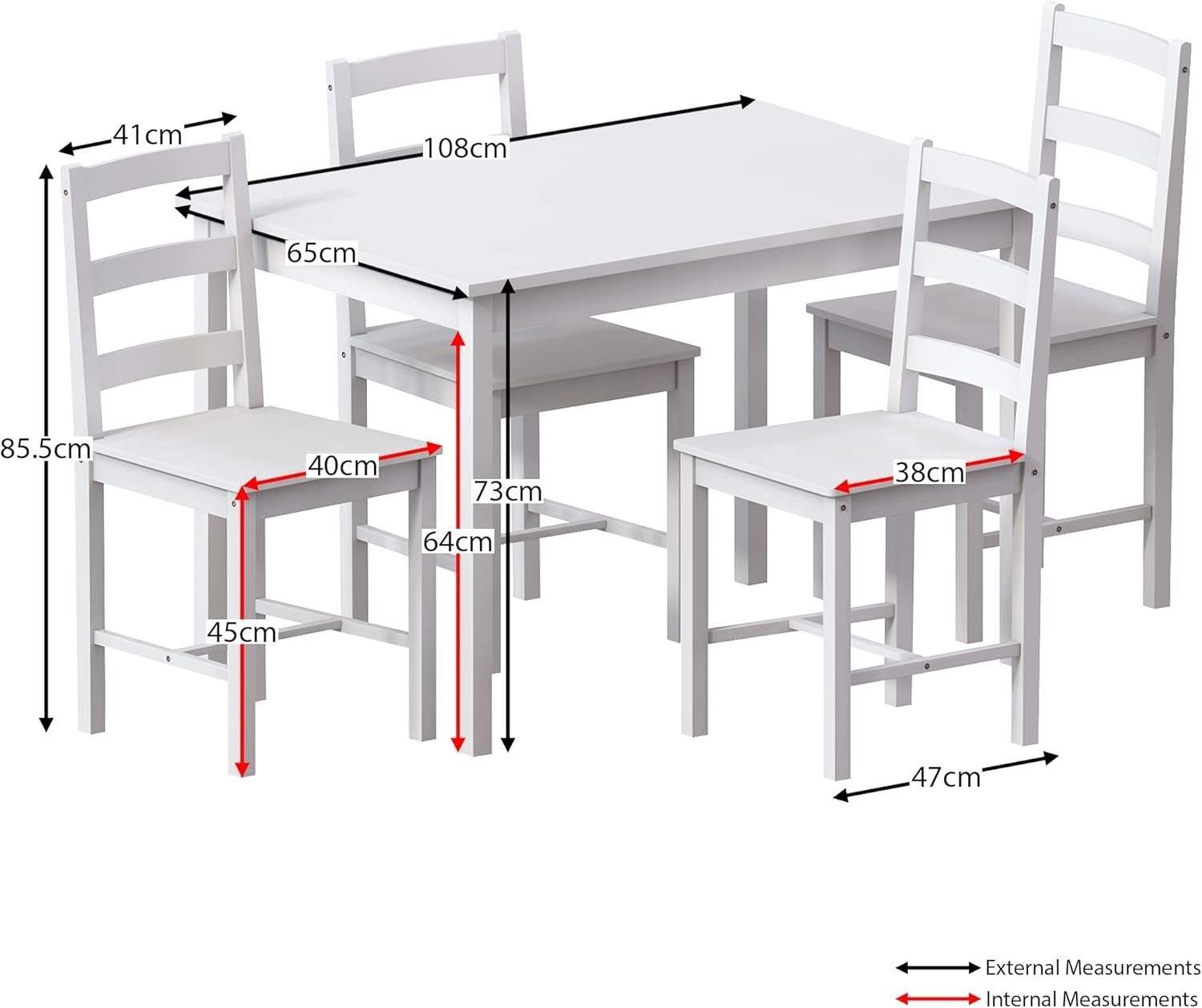 4 Seater White Dining Table Set | Compact Kitchen Furniture with Chairs