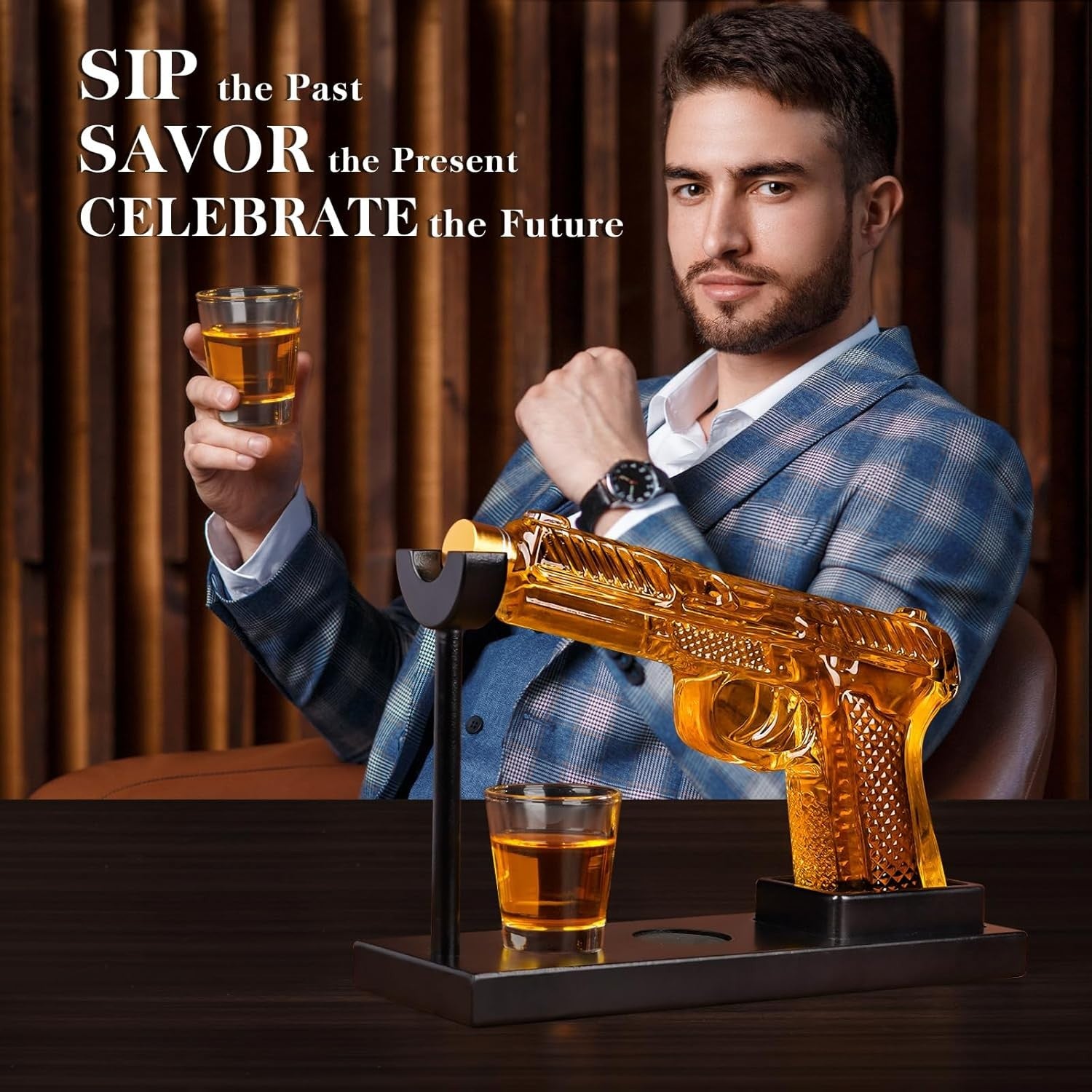 Gun Whiskey Decanter Set with Shot Glasses 275ml Novelty Gift for Men Bar