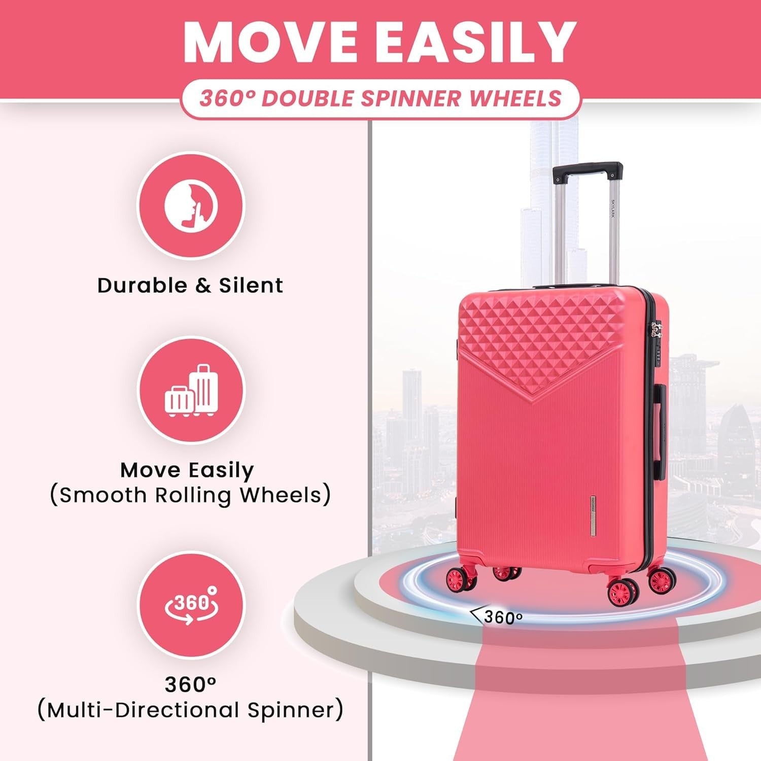 24 Inch ABS Check In Luggage Lightweight Hard Shell 4 Wheel Spinner 66L