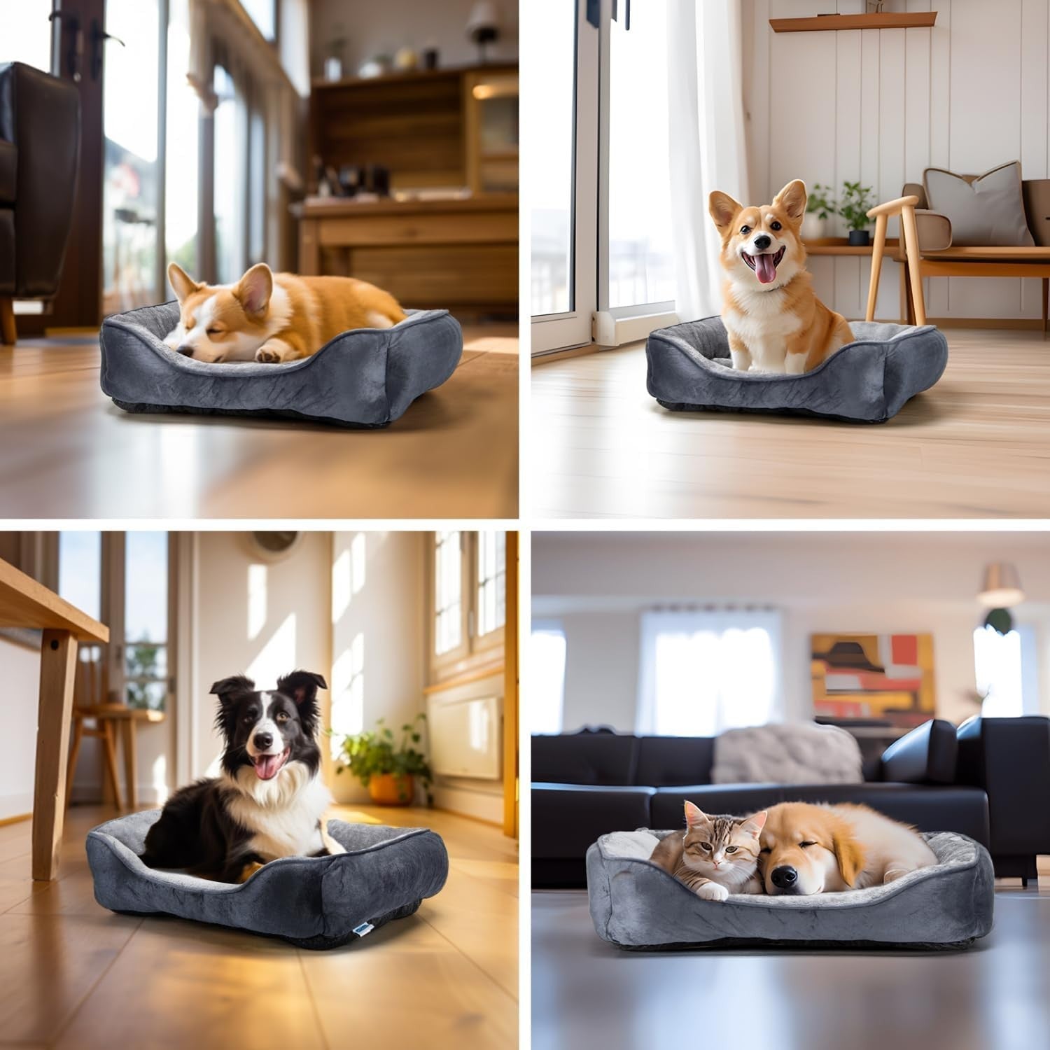 Extra Large Dog Bed 87x77x20cm Plush Washable Non Slip Grey