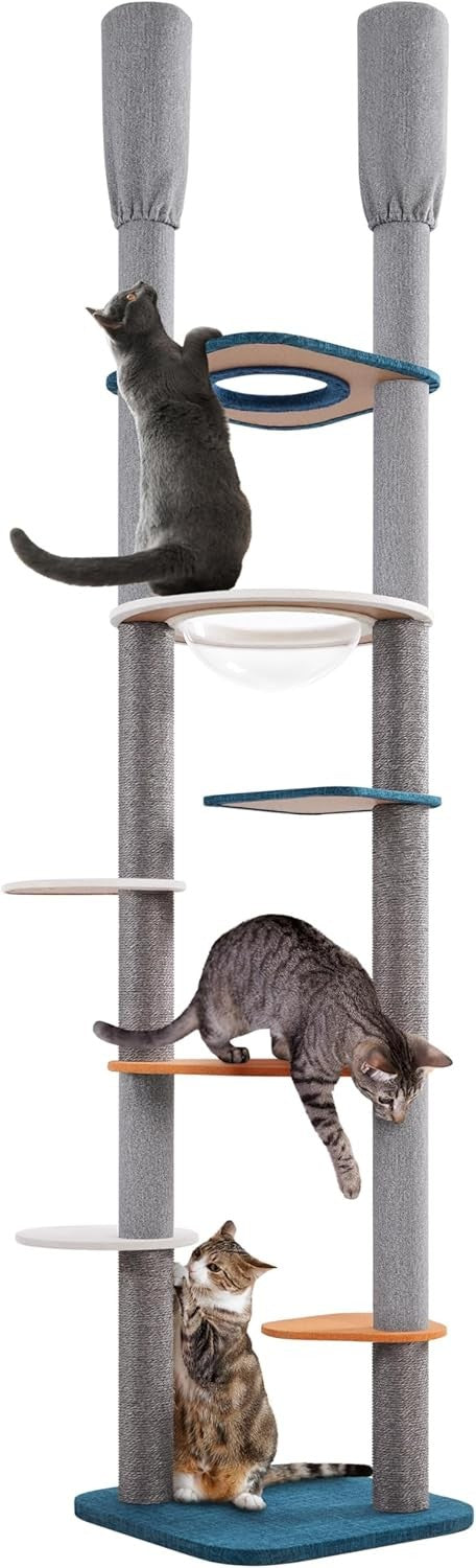 Floor to Ceiling Cat Tree Tower 6 Tier Adjustable 241–262cm Scratching Post