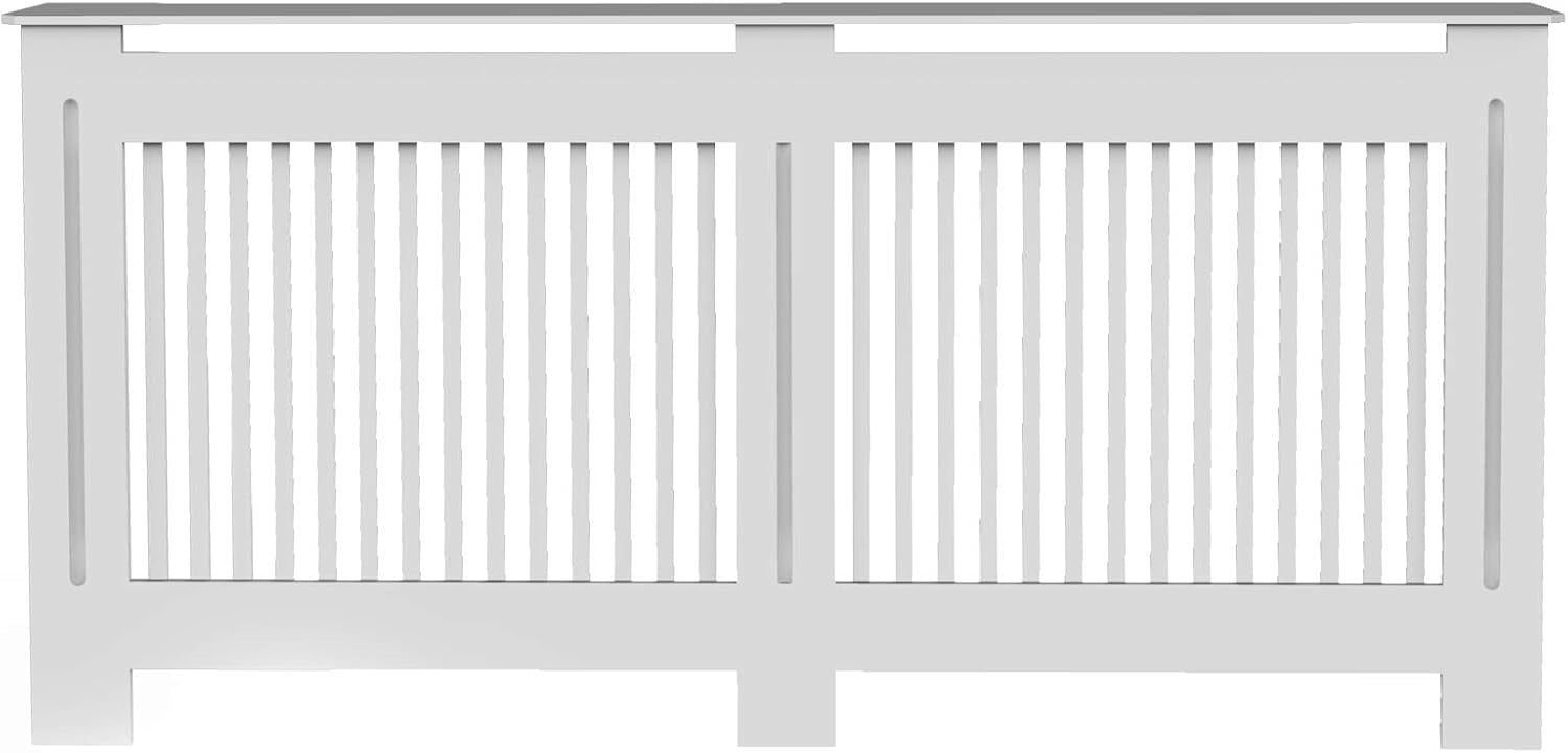 White 100cm Tall Radiator Cover MDF Cabinet Vertical Slats Hallway Furniture