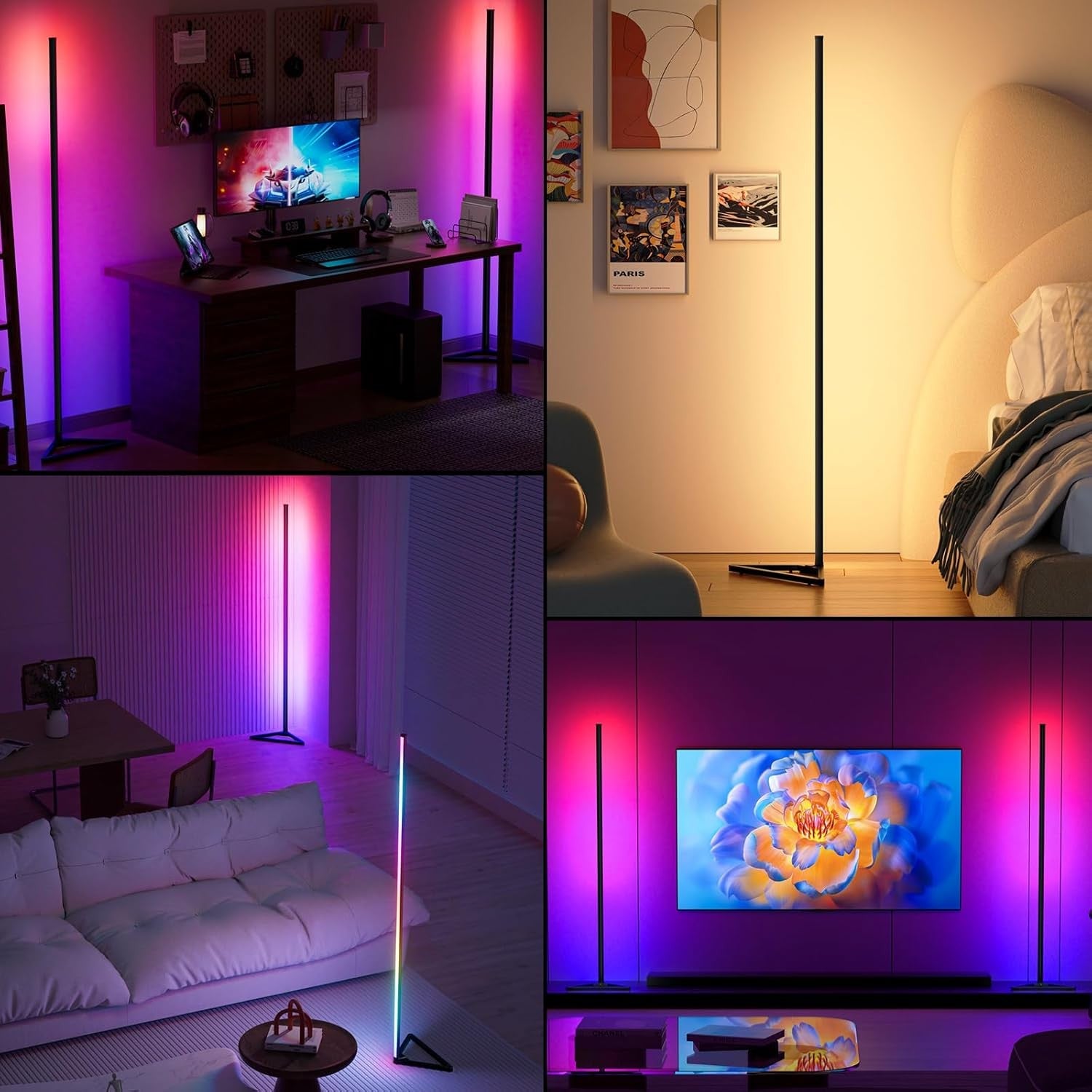 RGB Corner Floor Lamp Smart LED App Remote Music Sync Gaming Room Light