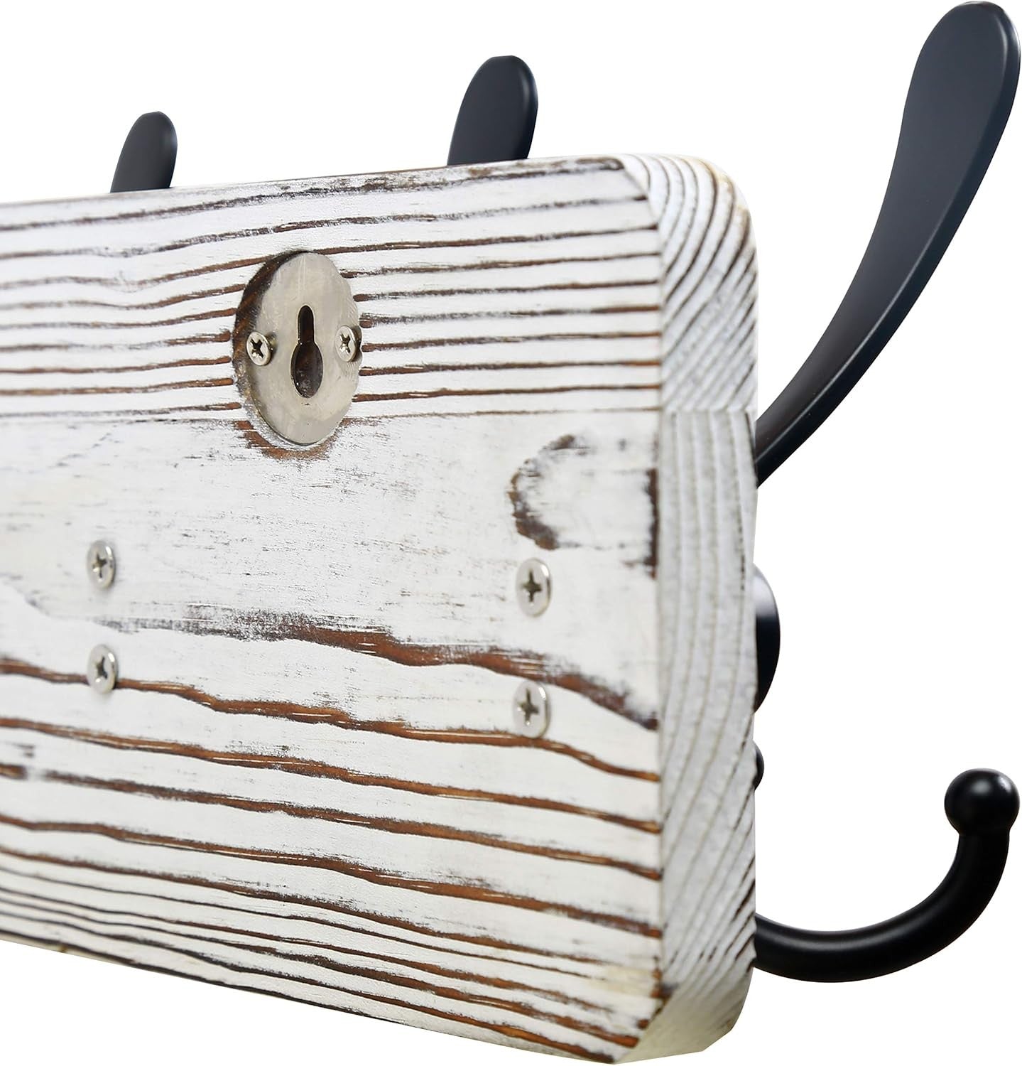 Set of 2 White Wooden Wall Coat Racks | Rustic 5 Triple Hooks Heavy Duty Organiz