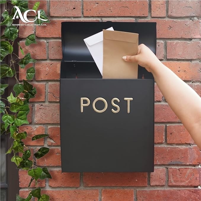 Wall Mounted Mailbox Black Aluminium Weatherproof Post Box Easy Install