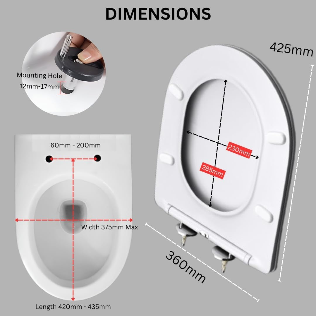 Soft Close U-Shaped Toilet Seat Ultra Slim Quick Release Thermoset 360x425mm