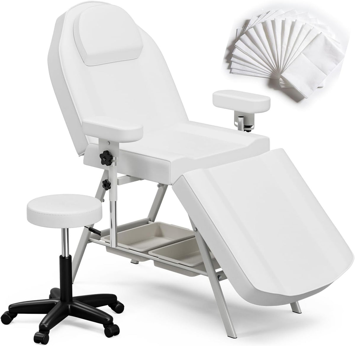 Adjustable 3-Section Salon Beauty Tattoo Bed Rotating Armrests Esthetician