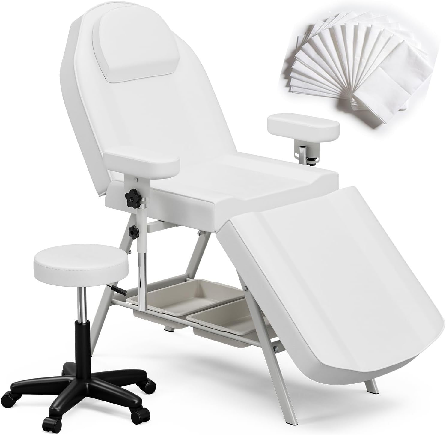 Adjustable 3-Section Salon Beauty Tattoo Bed Rotating Armrests Esthetician