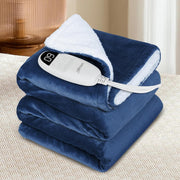Electric Heated Throw Blanket 200x180cm Blue Auto Shut Off 10 Heat Levels