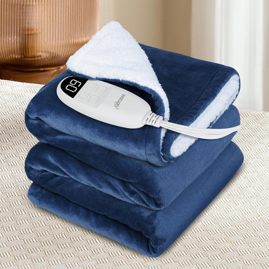 Electric Heated Throw Blanket 200x180cm Blue Auto Shut Off 10 Heat Levels