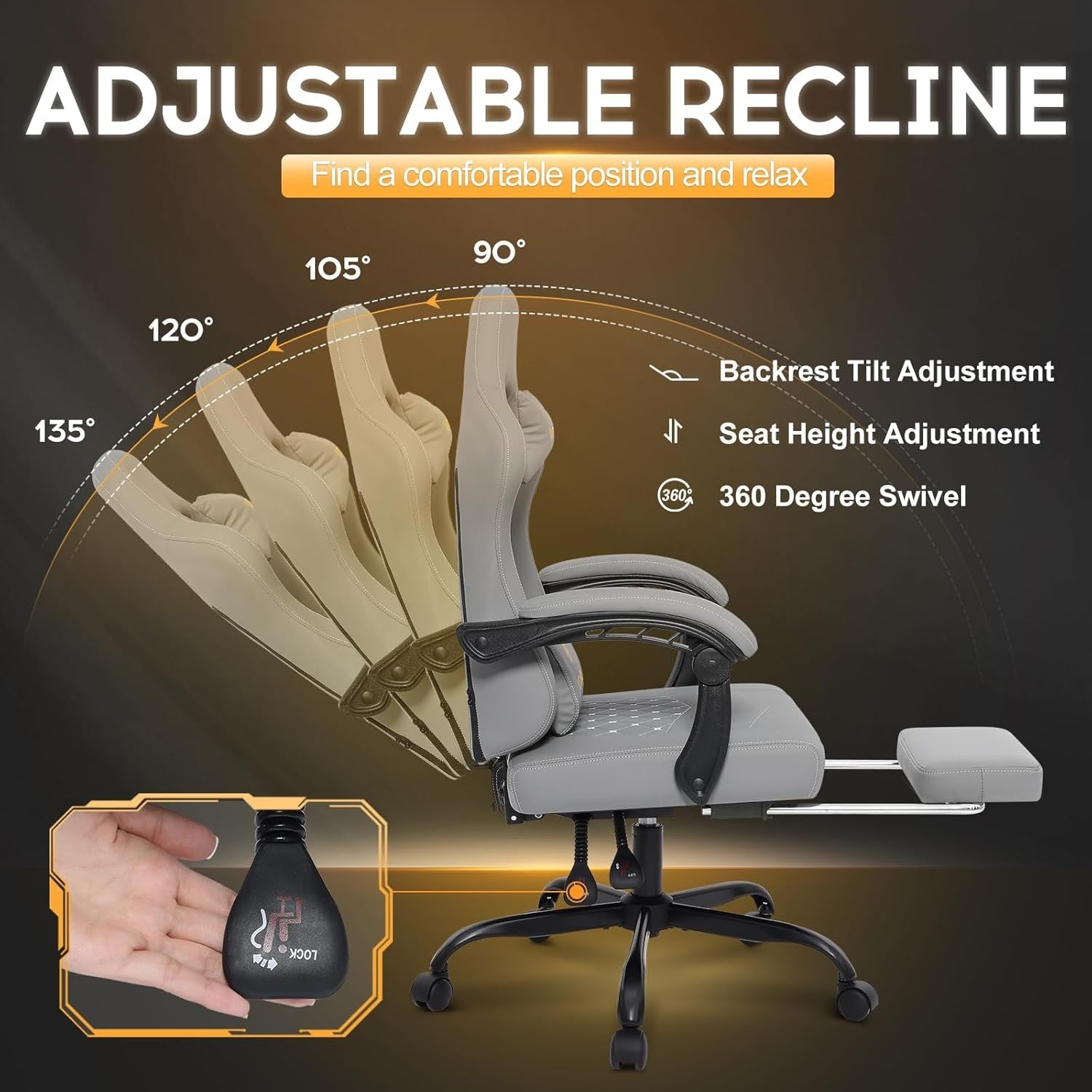 Reclining Gaming Chair with Footrest Pocket Spring Grey