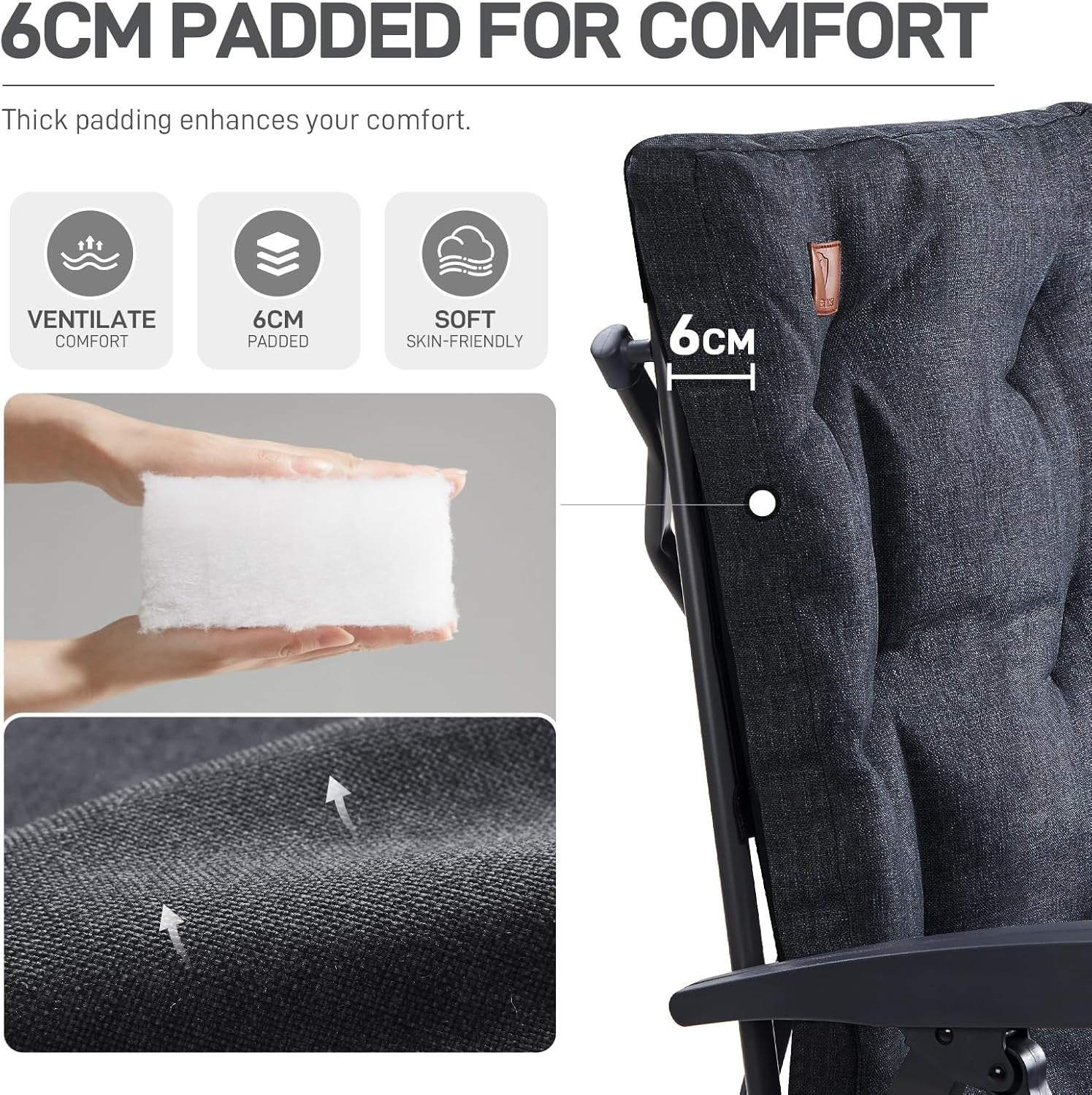 Heavy Duty Folding Camping Chair Padded High Back 150kg Load Recliner