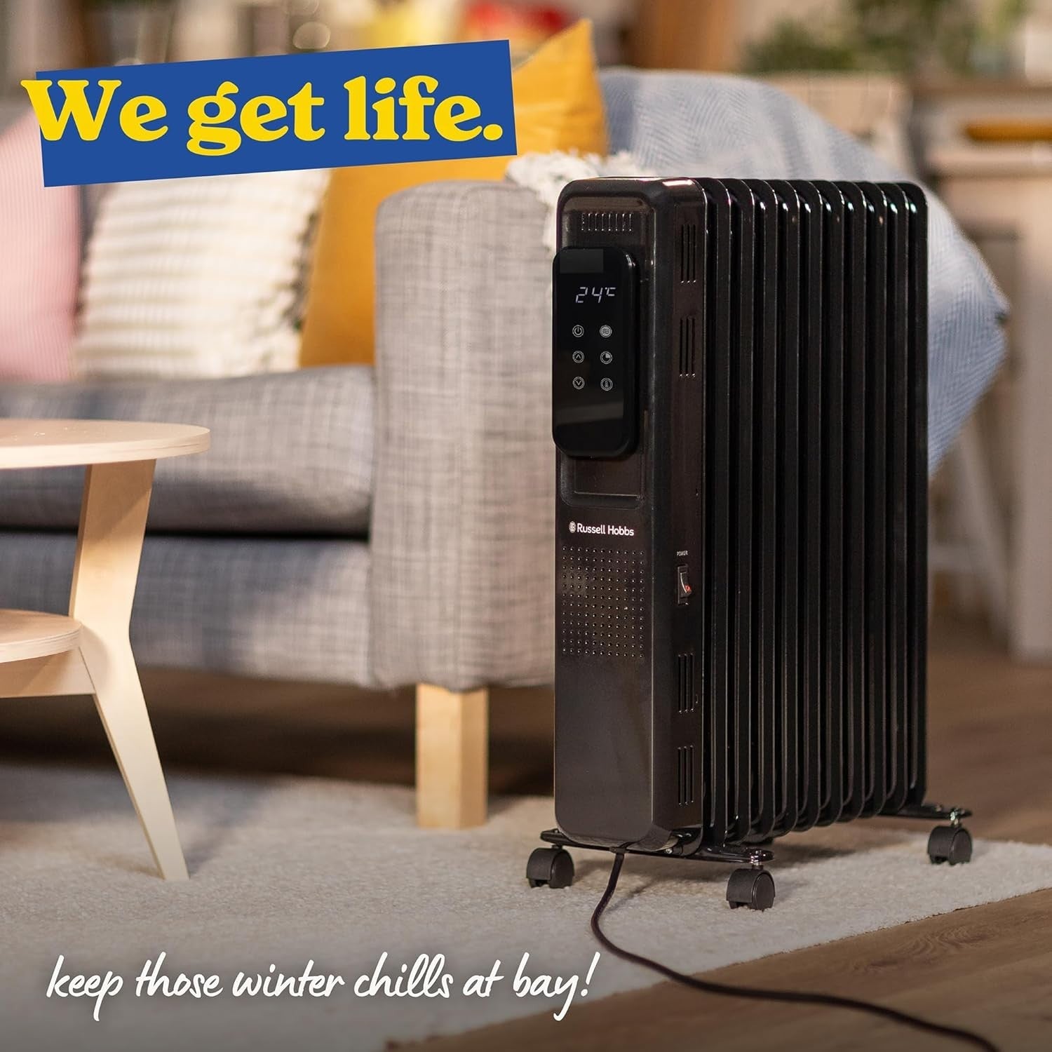 2500W Black Oil Filled Radiator 11 Fin Digital Remote Timer Heater
