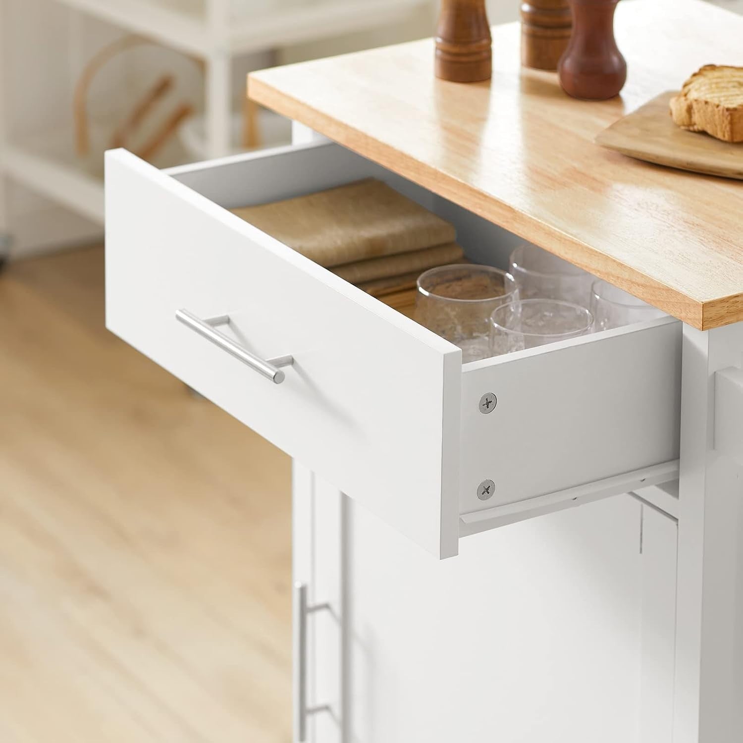 Mobile Kitchen Island Cart with Drawer, Adjustable Shelf & Towel Rack, 68x46x90
