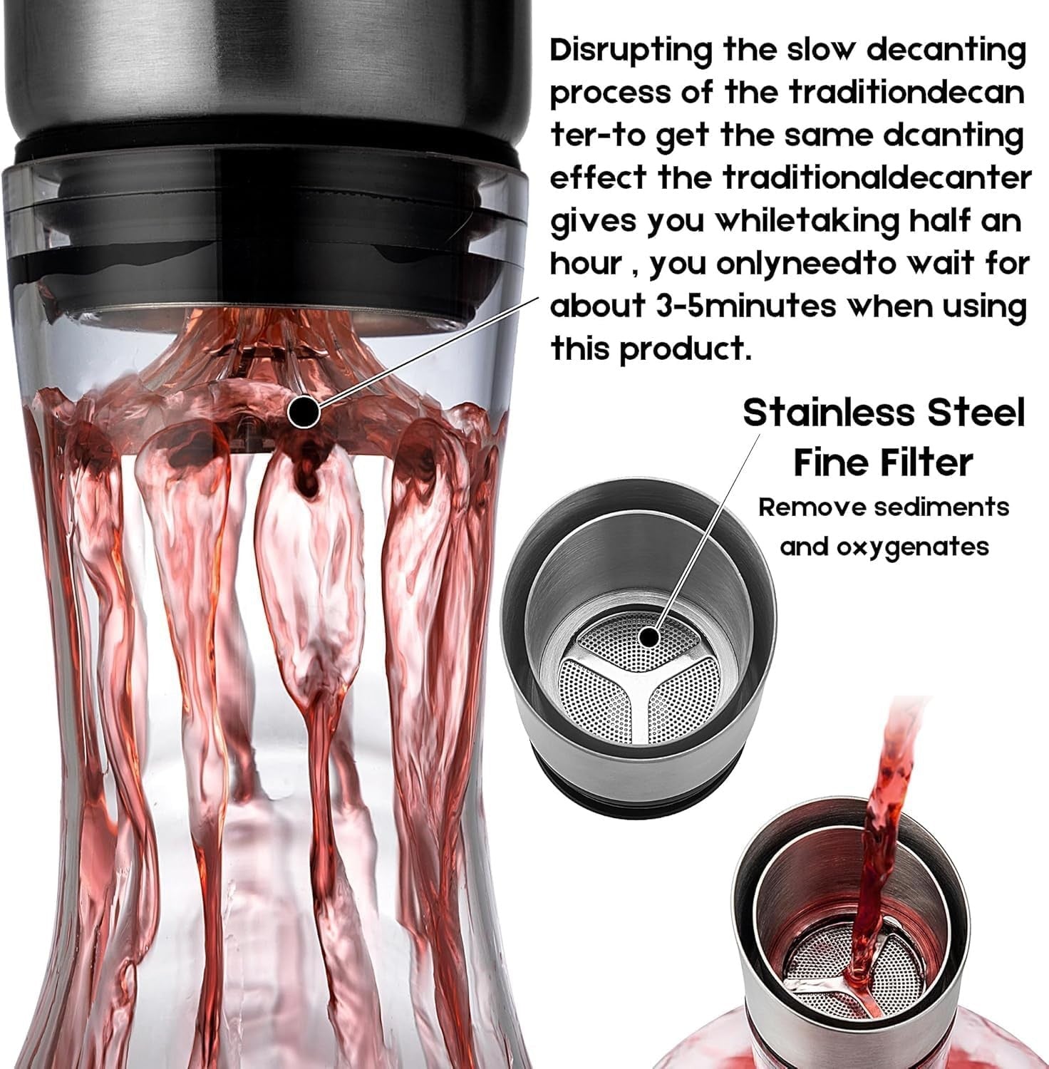 Wine Decanter with Aerator 1.5L Crystal Glass Carafe for Red Wine Gifts