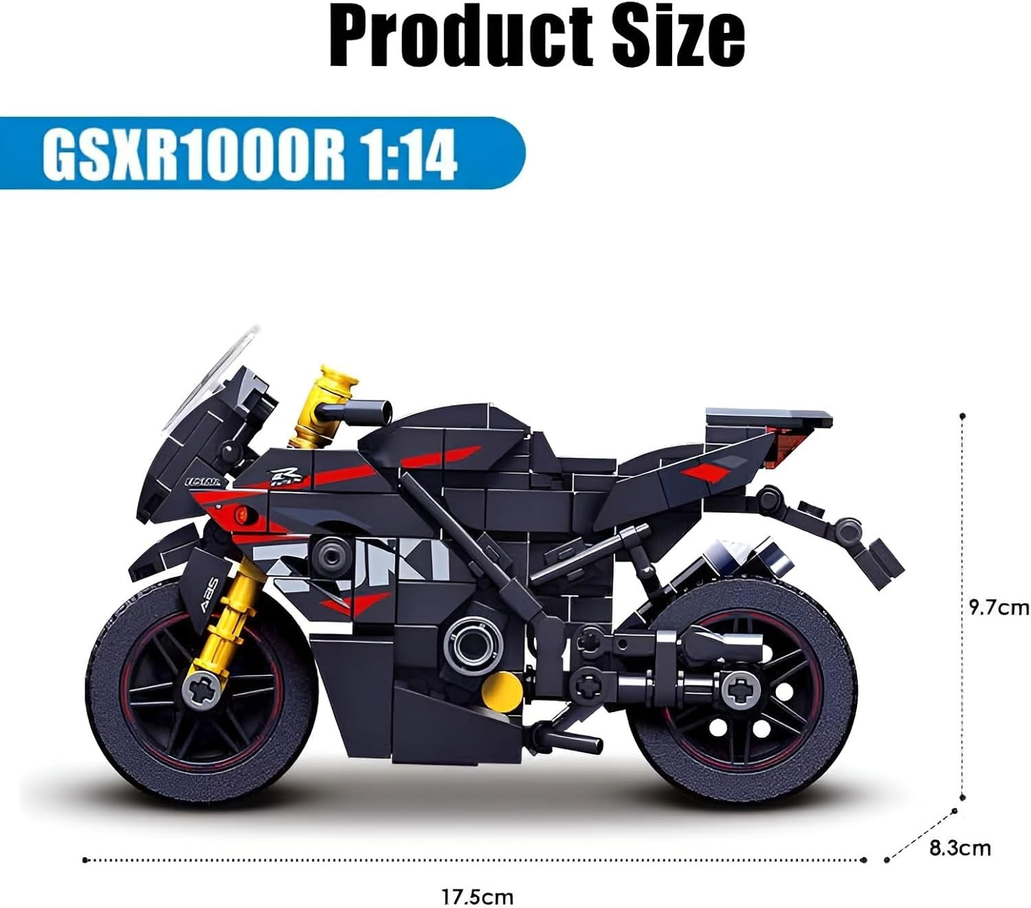 326-Piece Motorcycle Building Kit with Rotatable Handlebars & Shock Absorbers