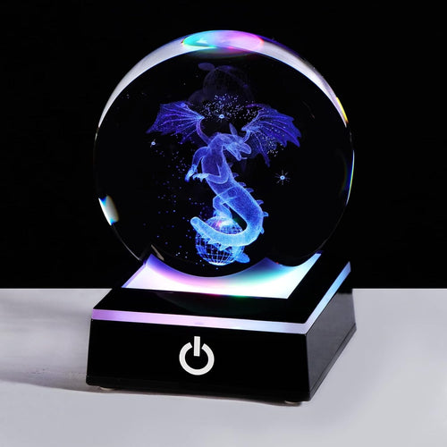 80mm 3D Crystal Dragon Globe LED Light Base Gothic Mythical Gift Decor