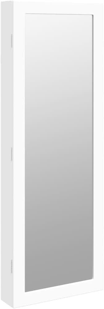 Wall Mounted Mirror Jewelry Cabinet Lockable Slim Storage Armoire White