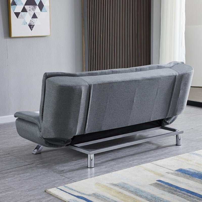 Grey Linen 2 Seater Sofa Bed with Pillows Folding Sleeper Couch for Flats