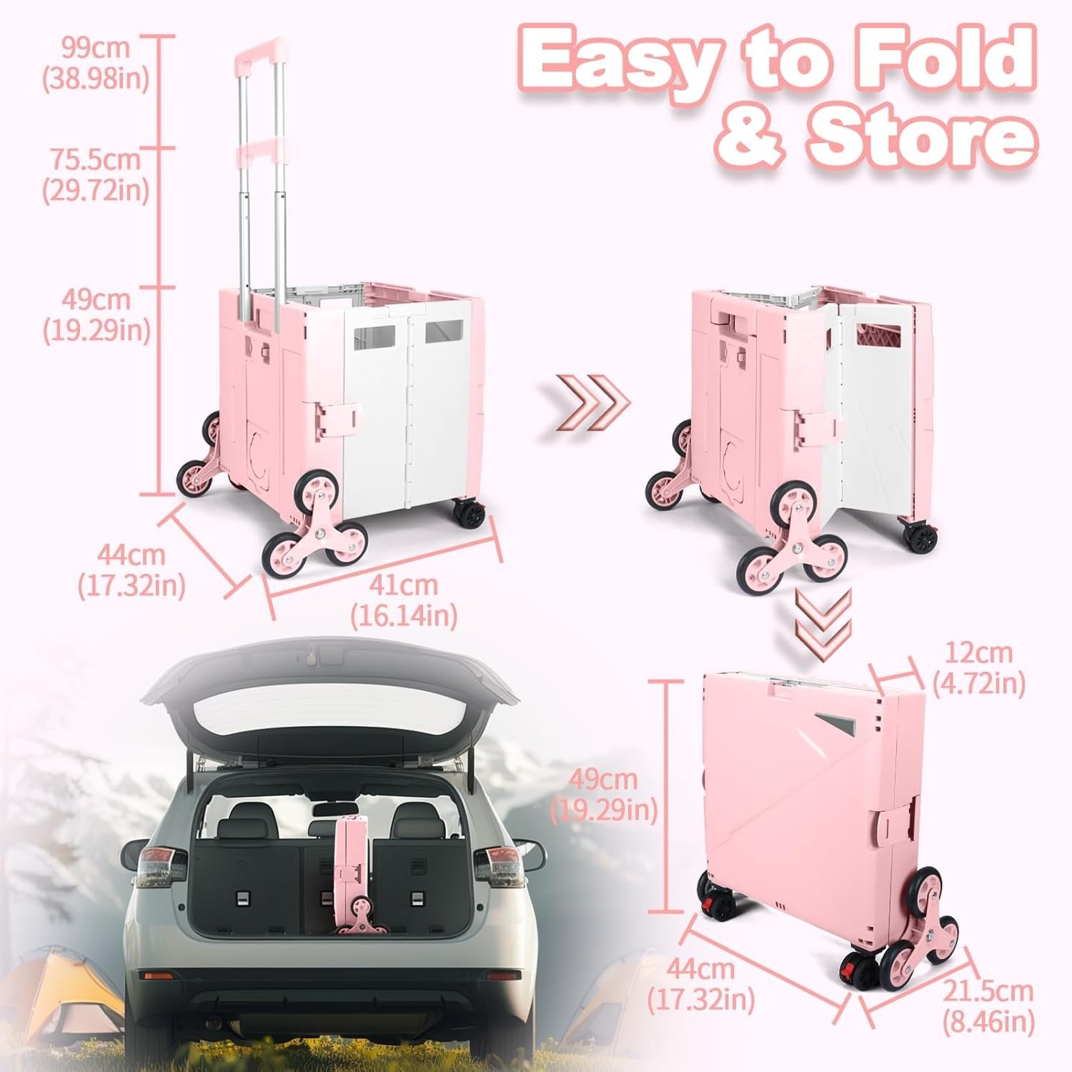 Folding Shopping Trolley Stair Climbing Wheels 76L Heavy Duty Utility Cart