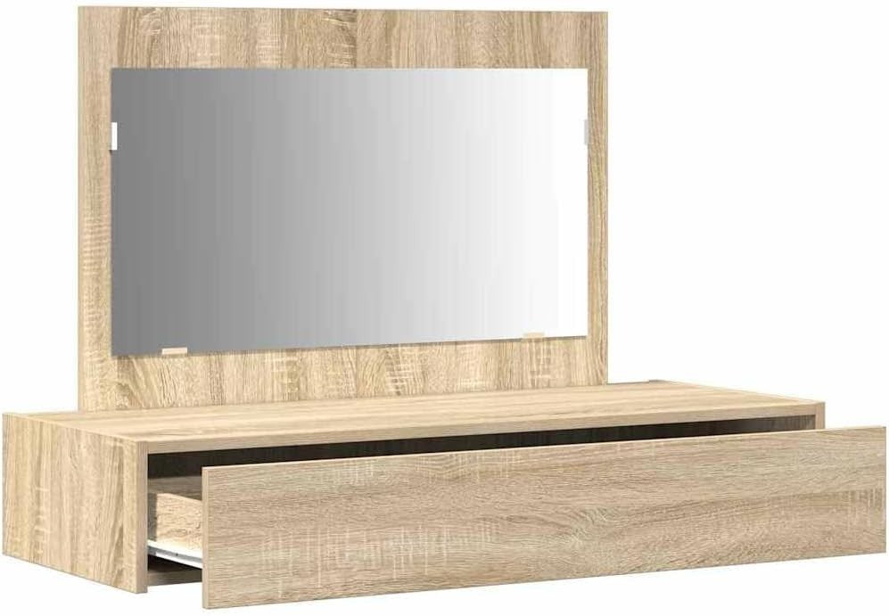 Modern Sonoma Oak Dressing Table Vanity Desk Mirror Drawer Makeup Storage