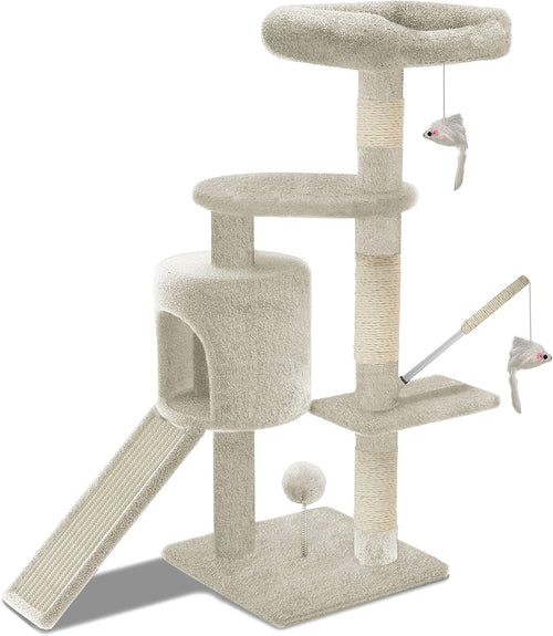 Cat Tree Scratching Post 112cm Activity Centre Condo Ramp Beige
