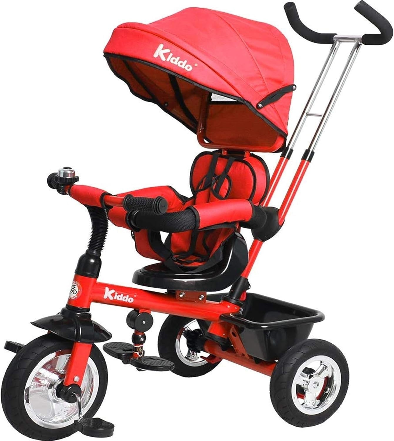 4 in 1 Kids Tricycle Rotating Seat Sun Canopy Parent Push Trike Red