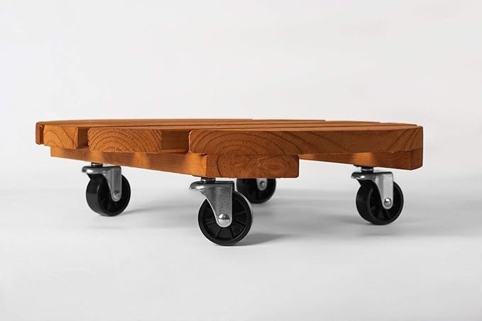 38cm Wooden Plant Pot Caddy Round Rolling Stand Indoor Outdoor Plant Trolley