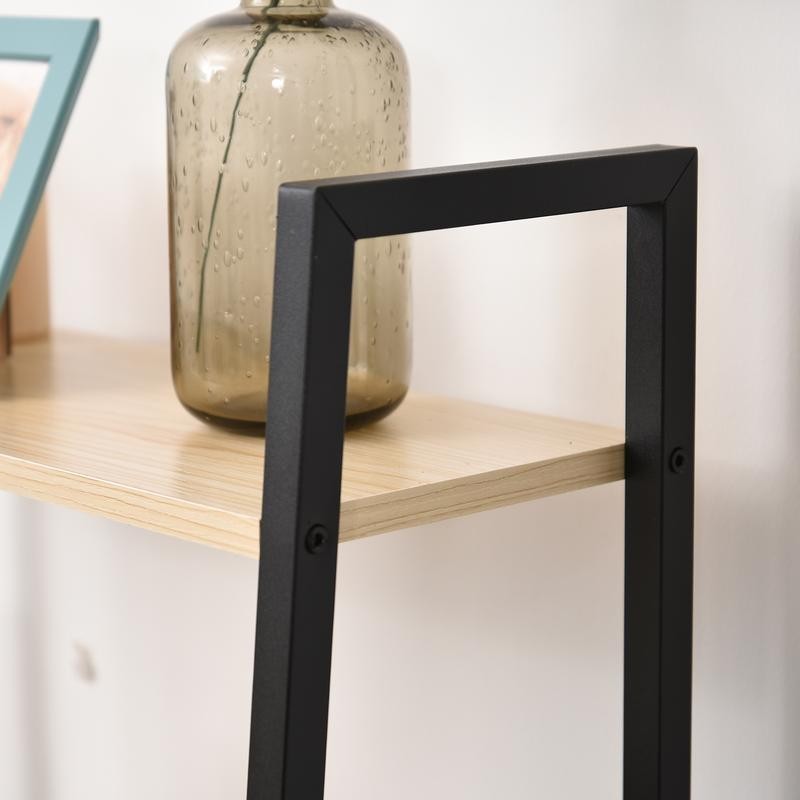4-Tier Industrial Ladder Shelf – Natural Wood Display Bookcase Unit