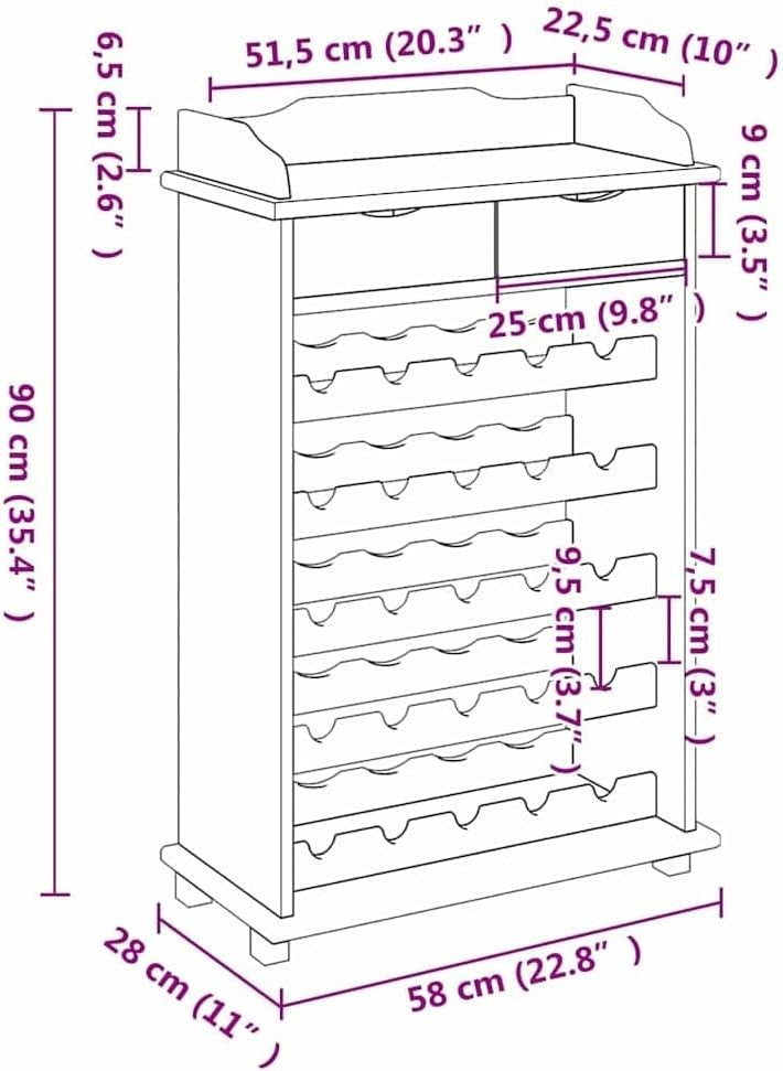 Solid Pine Wood Wine Rack Cabinet with Drawers, 20 Bottle Storage