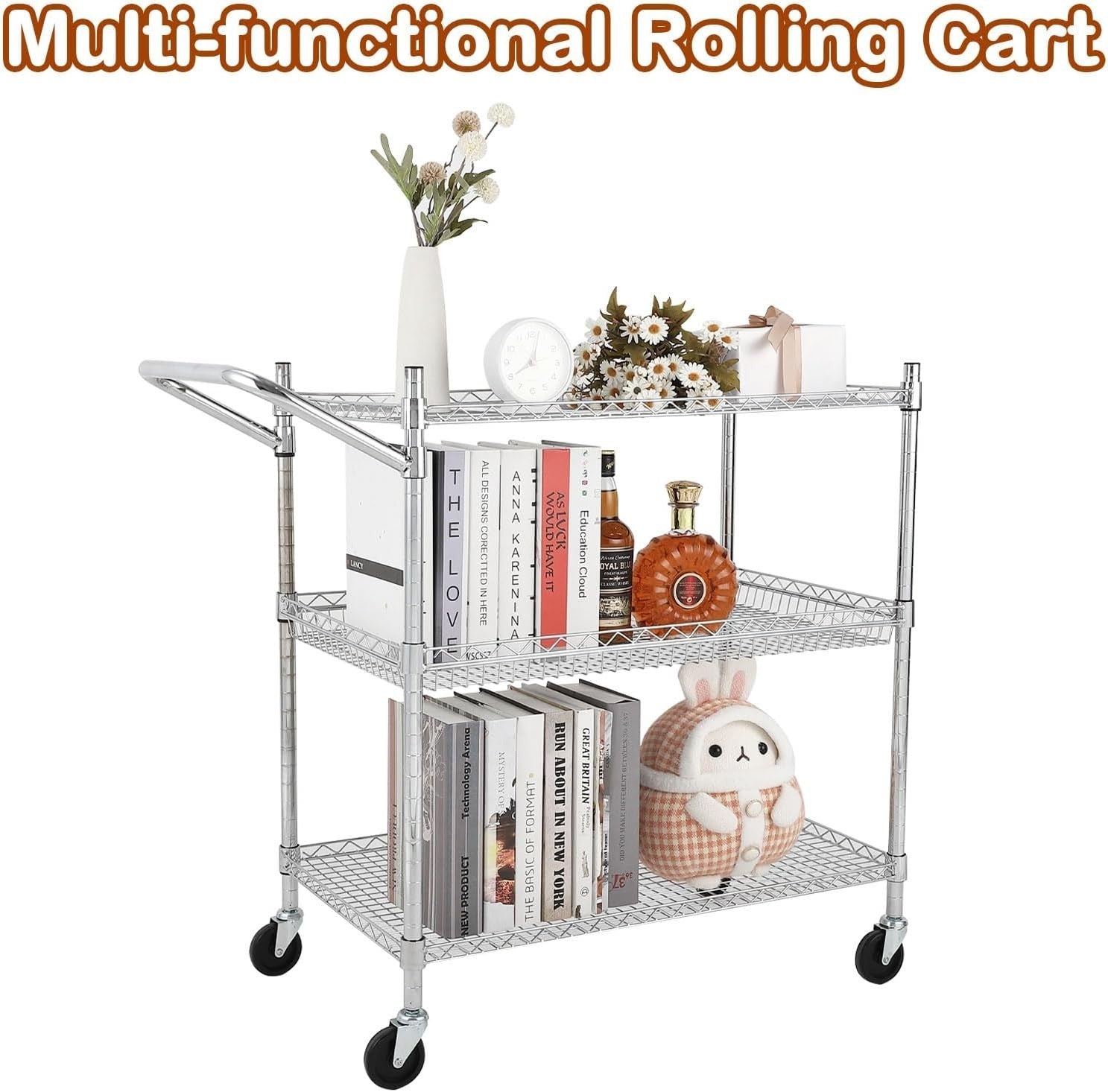 3 Tier Heavy Duty Utility Cart Rolling Metal Storage Trolley Silver