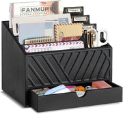 Wooden Desk Organizer Mail Sorter with Drawer | File Holder & Storage Box