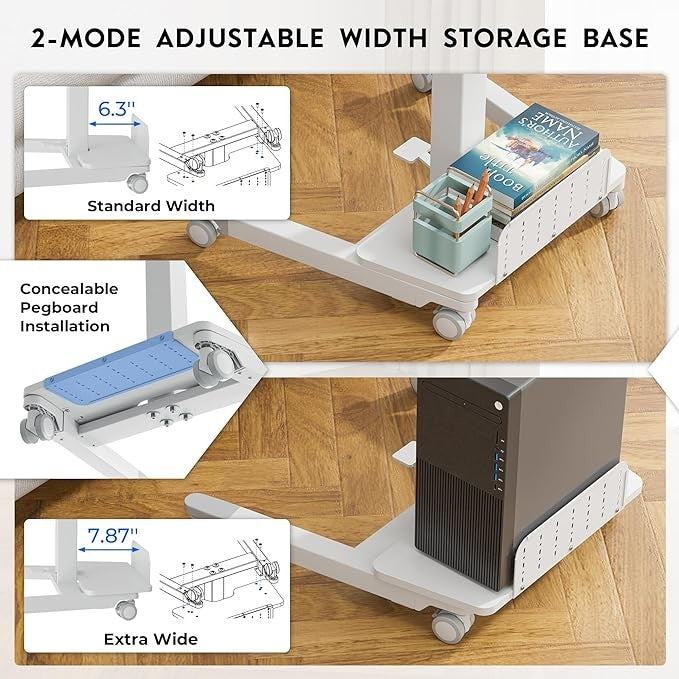 Mobile Standing Desk Adjustable Height Rolling Laptop Table 60x52cm White