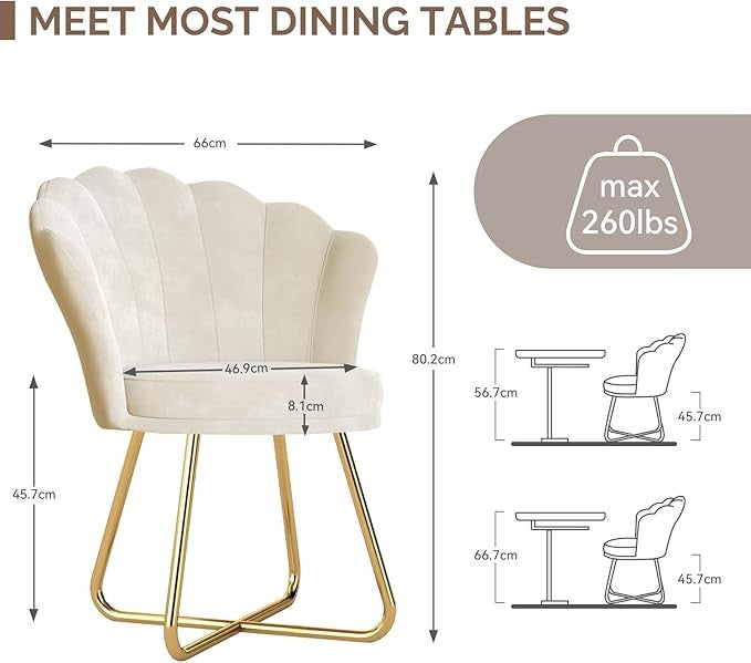 Beige Accent Chair Gold Metal Legs Petal Back Vanity Armchair