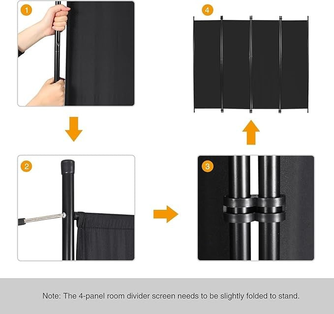 4-Panel 6.68FT Folding Room Divider Black Privacy Screen Partition Wall