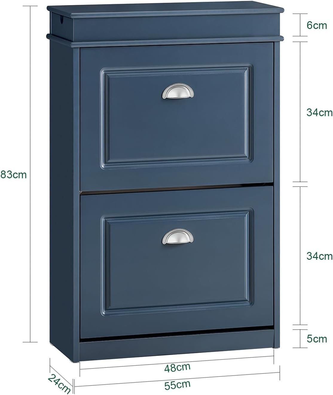 2-Drawer Slim Shoe Cabinet with Flip Drawers, 55x24x83 cm Blue