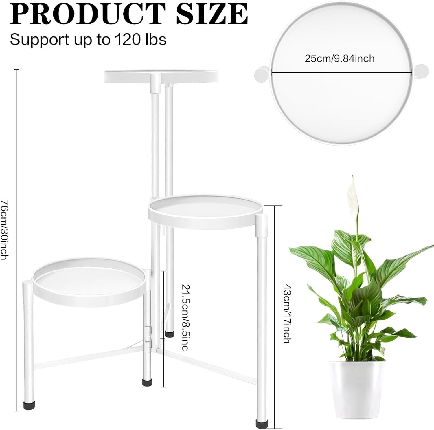 3 Tier White Metal Plant Stand Indoor Outdoor Corner  Rack Flower Pot Display