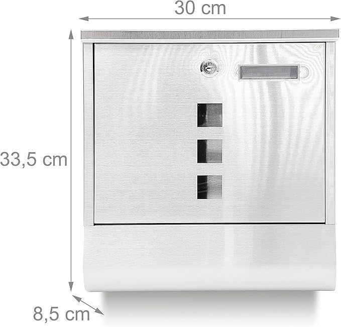 Wall Mounted Stainless Steel Mailbox Lockable Letterbox A4 Slot + Windows